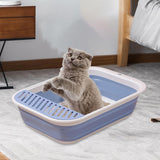 Maxbell Cat Litter Box Open Top Easily to Clean Kitty Litterbox Large with Scooper Blue
