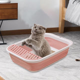 Maxbell Cat Litter Box Open Top Easily to Clean Kitty Litterbox Large with Scooper Pink