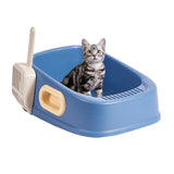 Maxbell Cat Litter Box Nonstick Bottom High Rim Cat Litter Container with Handle Blue