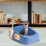 Maxbell Cat Litter Box Nonstick Bottom High Rim Cat Litter Container with Handle Blue