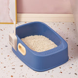 Maxbell Cat Litter Box Nonstick Bottom High Rim Cat Litter Container with Handle Blue