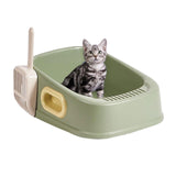 Maxbell Cat Litter Box Nonstick Bottom High Rim Cat Litter Container with Handle Green