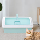 Maxbell Pet Litter Tray Potty Toilet Open Top Cat Litter Box High Sides for Kitten Blue