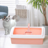 Maxbell Pet Litter Tray Potty Toilet Open Top Cat Litter Box High Sides for Kitten Pink
