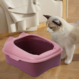 Maxbell Cat Litter Box Semi Enclosed Portable Comfortable Splashproof Cat Sand Box pink