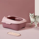 Maxbell Cat Litter Box Semi Enclosed Portable Comfortable Splashproof Cat Sand Box pink