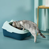 Maxbell Cat Litter Box Semi Enclosed Portable Comfortable Splashproof Cat Sand Box blue