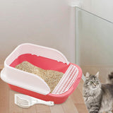 Maxbell Cat Litter Box with Scoop Detachable Tall Kitty Litter Pan Cat Toilet Pink Large