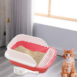 Maxbell Cat Litter Box with Scoop Detachable Tall Kitty Litter Pan Cat Toilet Pink Large