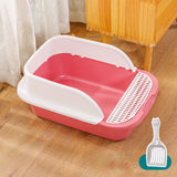 Maxbell Cat Litter Box with Scoop Detachable Tall Kitty Litter Pan Cat Toilet Pink Large