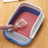 Maxbell Cat Litter Box with Scoop Detachable Tall Kitty Litter Pan Cat Toilet Blue Large