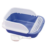 Maxbell Cat Litter Box with Scoop Detachable Tall Kitty Litter Pan Cat Toilet Blue Large