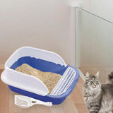 Maxbell Cat Litter Box with Scoop Detachable Tall Kitty Litter Pan Cat Toilet Blue Large