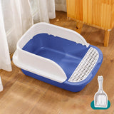 Maxbell Cat Litter Box with Scoop Detachable Tall Kitty Litter Pan Cat Toilet Blue Large