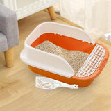 Maxbell Cat Litter Box with Scoop Detachable Tall Kitty Litter Pan Cat Toilet Orange Large