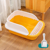 Maxbell Cat Litter Box with Scoop Detachable Tall Kitty Litter Pan Cat Toilet Yellow Large