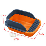 Maxbell Cat Litter Box with Scoop Detachable Tall Kitty Litter Pan Cat Toilet Orange Dark Blue L