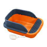 Maxbell Cat Litter Box with Scoop Detachable Tall Kitty Litter Pan Cat Toilet Orange Dark Blue L