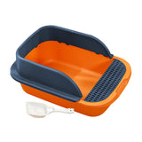 Maxbell Cat Litter Box with Scoop Detachable Tall Kitty Litter Pan Cat Toilet Orange Dark Blue L