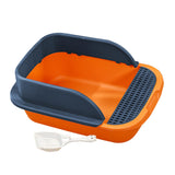 Maxbell Cat Litter Box with Scoop Detachable Tall Kitty Litter Pan Cat Toilet Orange Dark Blue L
