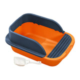 Maxbell Cat Litter Box with Scoop Detachable Tall Kitty Litter Pan Cat Toilet Orange Dark Blue L