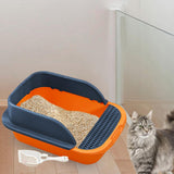 Maxbell Cat Litter Box with Scoop Detachable Tall Kitty Litter Pan Cat Toilet Orange Dark Blue L