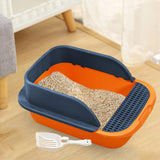 Maxbell Cat Litter Box with Scoop Detachable Tall Kitty Litter Pan Cat Toilet Orange Dark Blue L