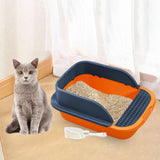 Maxbell Cat Litter Box with Scoop Detachable Tall Kitty Litter Pan Cat Toilet Orange Dark Blue L