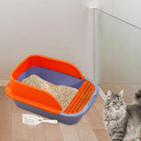 Maxbell Cat Litter Box with Scoop Detachable Tall Kitty Litter Pan Cat Toilet Blue Orange Large