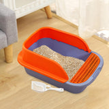 Maxbell Cat Litter Box with Scoop Detachable Tall Kitty Litter Pan Cat Toilet Blue Orange Large