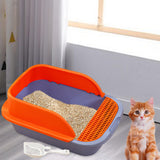 Maxbell Cat Litter Box with Scoop Detachable Tall Kitty Litter Pan Cat Toilet Blue Orange Large
