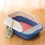 Maxbell Cat Litter Box with Scoop Detachable Tall Kitty Litter Pan Cat Toilet Blue Medium
