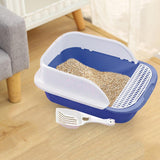 Maxbell Cat Litter Box with Scoop Detachable Tall Kitty Litter Pan Cat Toilet Blue Medium