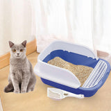 Maxbell Cat Litter Box with Scoop Detachable Tall Kitty Litter Pan Cat Toilet Blue Medium