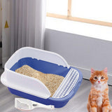 Maxbell Cat Litter Box with Scoop Detachable Tall Kitty Litter Pan Cat Toilet Blue Medium