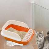 Maxbell Cat Litter Box with Scoop Detachable Tall Kitty Litter Pan Cat Toilet Orange Medium