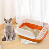 Maxbell Cat Litter Box with Scoop Detachable Tall Kitty Litter Pan Cat Toilet Orange Medium