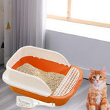 Maxbell Cat Litter Box with Scoop Detachable Tall Kitty Litter Pan Cat Toilet Orange Medium