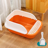 Maxbell Cat Litter Box with Scoop Detachable Tall Kitty Litter Pan Cat Toilet Orange Medium