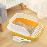 Maxbell Cat Litter Box with Scoop Detachable Tall Kitty Litter Pan Cat Toilet Yellow Medium