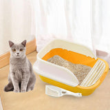 Maxbell Cat Litter Box with Scoop Detachable Tall Kitty Litter Pan Cat Toilet Yellow Medium