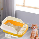Maxbell Cat Litter Box with Scoop Detachable Tall Kitty Litter Pan Cat Toilet Yellow Medium