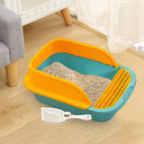 Maxbell Cat Litter Box with Scoop Detachable Tall Kitty Litter Pan Cat Toilet Green Medium
