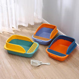 Maxbell Cat Litter Box with Scoop Detachable Tall Kitty Litter Pan Cat Toilet Orange Dark Blue M