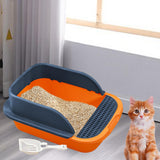 Maxbell Cat Litter Box with Scoop Detachable Tall Kitty Litter Pan Cat Toilet Orange Dark Blue M