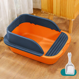 Maxbell Cat Litter Box with Scoop Detachable Tall Kitty Litter Pan Cat Toilet Orange Dark Blue M