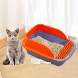 Maxbell Cat Litter Box with Scoop Detachable Tall Kitty Litter Pan Cat Toilet Blue Orange Medium