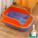 Maxbell Cat Litter Box with Scoop Detachable Tall Kitty Litter Pan Cat Toilet Blue Orange Medium