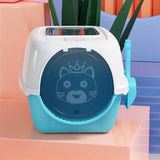 Maxbell Hooded Cat Litter Box with Lid Fully Enclosed Cat Toilet Cat Litter Tray Blue