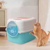 Maxbell Hooded Cat Litter Box with Lid Fully Enclosed Cat Toilet Cat Litter Tray Blue
